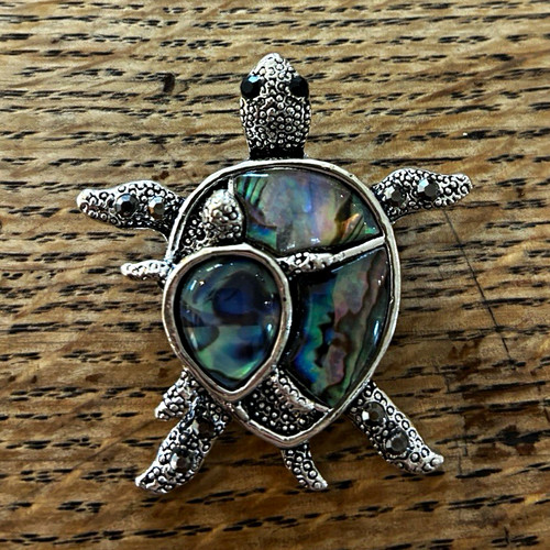 Silver tone turtle brooch - silver, pin